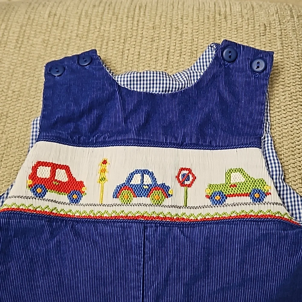Anavini Hand Smocked Corduroy Romper Vehicles 3 Mo Cotton - Picture 3 of 8